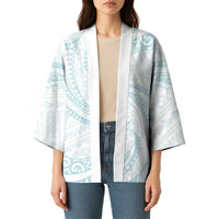 White Sunday Lotu Tamaiti Kimono Polynesian Wave Pastel Cyan - Polynesian Pride
