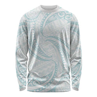 White Sunday Lotu Tamaiti Long Sleeve Shirt Polynesian Wave Pastel Cyan - Polynesian Pride
