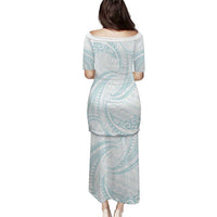 White Sunday Lotu Tamaiti Puletasi Polynesian Wave Pastel Cyan - Polynesian Pride