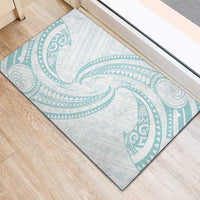 White Sunday Lotu Tamaiti Rubber Doormat Polynesian Wave Pastel Cyan - Polynesian Pride