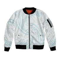 White Sunday Lotu Tamaiti Sleeve Zip Bomber Jacket Polynesian Wave Pastel Cyan - Polynesian Pride