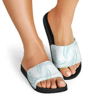 White Sunday Lotu Tamaiti Slide Sandals Polynesian Wave Pastel Cyan - Polynesian Pride