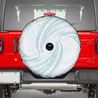 White Sunday Lotu Tamaiti Spare Tire Cover Polynesian Wave Pastel Cyan - Polynesian Pride