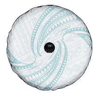 White Sunday Lotu Tamaiti Spare Tire Cover Polynesian Wave Pastel Cyan - Polynesian Pride