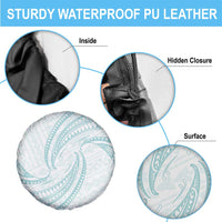White Sunday Lotu Tamaiti Spare Tire Cover Polynesian Wave Pastel Cyan - Polynesian Pride