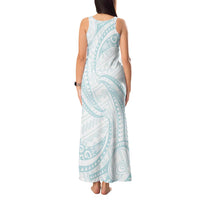 White Sunday Lotu Tamaiti Tank Maxi Dress Polynesian Wave Pastel Cyan - Polynesian Pride