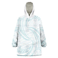 White Sunday Lotu Tamaiti Wearable Blanket Hoodie Polynesian Wave Pastel Cyan - Polynesian Pride