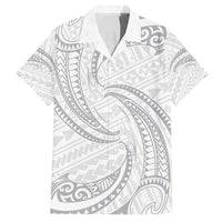 White Sunday Lotu Tamaiti Family Matching Off Shoulder Short Dress and Hawaiian Shirt Polynesian Wave Pastel Gray LT9 Dad's Shirt - Short Sleeve Gray - Polynesian Pride