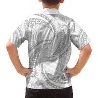White Sunday Lotu Tamaiti Family Matching Puletasi and Hawaiian Shirt Polynesian Wave Pastel Gray LT9 - Polynesian Pride