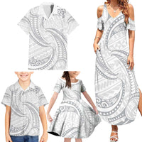 White Sunday Lotu Tamaiti Family Matching Summer Maxi Dress and Hawaiian Shirt Polynesian Wave Pastel Gray LT9 - Polynesian Pride