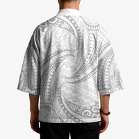 White Sunday Lotu Tamaiti Kimono Polynesian Wave Pastel Gray - Polynesian Pride
