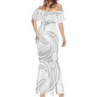 White Sunday Lotu Tamaiti Mermaid Dress Polynesian Wave Pastel Gray LT9 - Polynesian Pride