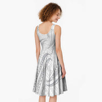 White Sunday Lotu Tamaiti Midi Dress Polynesian Wave Pastel Gray - Polynesian Pride