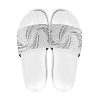 White Sunday Lotu Tamaiti Slide Sandals Polynesian Wave Pastel Gray - Polynesian Pride