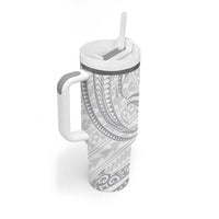 White Sunday Lotu Tamaiti Tumbler With Handle Polynesian Wave Pastel Gray - Polynesian Pride