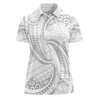 White Sunday Lotu Tamaiti Women Polo Shirt Polynesian Wave Pastel Gray LT9 Female Gray - Polynesian Pride