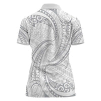 White Sunday Lotu Tamaiti Women Polo Shirt Polynesian Wave Pastel Gray LT9 - Polynesian Pride
