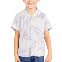 White Sunday Lotu Tamaiti Family Matching Puletasi and Hawaiian Shirt Polynesian Wave Pastel Mauve LT9 Son's Shirt Mauve - Polynesian Pride