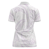 White Sunday Lotu Tamaiti Women Polo Shirt Polynesian Wave Pastel Mauve LT9 - Polynesian Pride