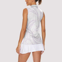 White Sunday Lotu Tamaiti Women Sleeveless Polo Shirt Polynesian Wave Pastel Mauve - Polynesian Pride
