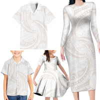 White Sunday Lotu Tamaiti Family Matching Long Sleeve Bodycon Dress and Hawaiian Shirt Polynesian Wave Pastel Nude LT9 - Polynesian Pride