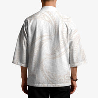 White Sunday Lotu Tamaiti Kimono Polynesian Wave Pastel Nude - Polynesian Pride