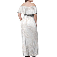 White Sunday Lotu Tamaiti Off Shoulder Maxi Dress Polynesian Wave Pastel Nude LT9 - Polynesian Pride