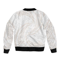 White Sunday Lotu Tamaiti Sleeve Zip Bomber Jacket Polynesian Wave Pastel Nude - Polynesian Pride