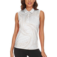White Sunday Lotu Tamaiti Women Sleeveless Polo Shirt Polynesian Wave Pastel Nude - Polynesian Pride