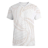 White Sunday Lotu Tamaiti Women V-Neck T-Shirt Polynesian Wave Pastel Nude - Polynesian Pride