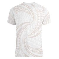 White Sunday Lotu Tamaiti Women V-Neck T-Shirt Polynesian Wave Pastel Nude - Polynesian Pride