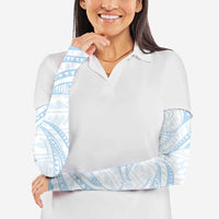 White Sunday Lotu Tamaiti Arm Sleeves Polynesian Wave Pastel Sky Blue - Polynesian Pride
