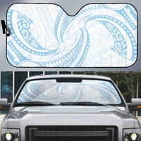 White Sunday Lotu Tamaiti Auto Sun Shade Polynesian Wave Pastel Sky Blue - Polynesian Pride