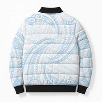 White Sunday Lotu Tamaiti Bomber Puffer Jacket Polynesian Wave Pastel Sky Blue - Polynesian Pride