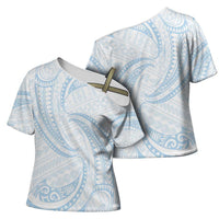 White Sunday Lotu Tamaiti Cross Shoulder Shirt Polynesian Wave Pastel Sky Blue - Polynesian Pride