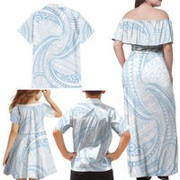 White Sunday Lotu Tamaiti Family Matching Off Shoulder Maxi Dress and Hawaiian Shirt Polynesian Wave Pastel Sky Blue LT9 - Polynesian Pride