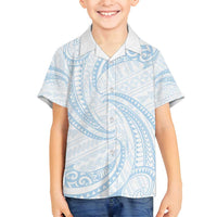 White Sunday Lotu Tamaiti Family Matching Off Shoulder Maxi Dress and Hawaiian Shirt Polynesian Wave Pastel Sky Blue LT9 Son's Shirt Blue - Polynesian Pride