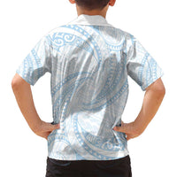 White Sunday Lotu Tamaiti Family Matching Off Shoulder Short Dress and Hawaiian Shirt Polynesian Wave Pastel Sky Blue LT9 - Polynesian Pride