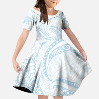 White Sunday Lotu Tamaiti Family Matching Summer Maxi Dress and Hawaiian Shirt Polynesian Wave Pastel Sky Blue LT9 Daughter's Dress Blue - Polynesian Pride