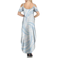 White Sunday Lotu Tamaiti Family Matching Summer Maxi Dress and Hawaiian Shirt Polynesian Wave Pastel Sky Blue LT9 - Polynesian Pride