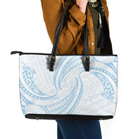 White Sunday Lotu Tamaiti Leather Tote Bag Polynesian Wave Pastel Sky Blue LT9 - Polynesian Pride