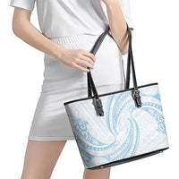White Sunday Lotu Tamaiti Leather Tote Bag Polynesian Wave Pastel Sky Blue LT9 - Polynesian Pride