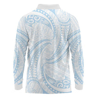 White Sunday Lotu Tamaiti Long Sleeve Polo Shirt Polynesian Wave Pastel Sky Blue - Polynesian Pride