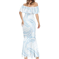 White Sunday Lotu Tamaiti Mermaid Dress Polynesian Wave Pastel Sky Blue - Polynesian Pride