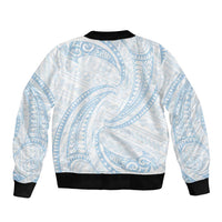 White Sunday Lotu Tamaiti Sleeve Zip Bomber Jacket Polynesian Wave Pastel Sky Blue - Polynesian Pride