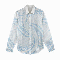White Sunday Lotu Tamaiti Women Casual Shirt Polynesian Wave Pastel Sky Blue - Polynesian Pride