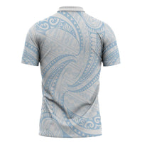 White Sunday Lotu Tamaiti Zipper Polo Shirt Polynesian Wave Pastel Sky Blue - Polynesian Pride