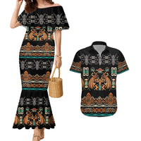 Black Batik Papua-inspired Pattern Couples Matching Mermaid Dress and Hawaiian Shirt - Polynesian Pride