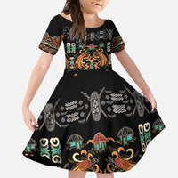 Black Batik Papua-inspired Pattern Family Matching Short Sleeve Bodycon Dress and Hawaiian Shirt LT9 Daughter's Dress Black - Polynesian Pride
