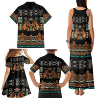 Black Batik Papua-inspired Pattern Family Matching Tank Maxi Dress and Hawaiian Shirt - Polynesian Pride